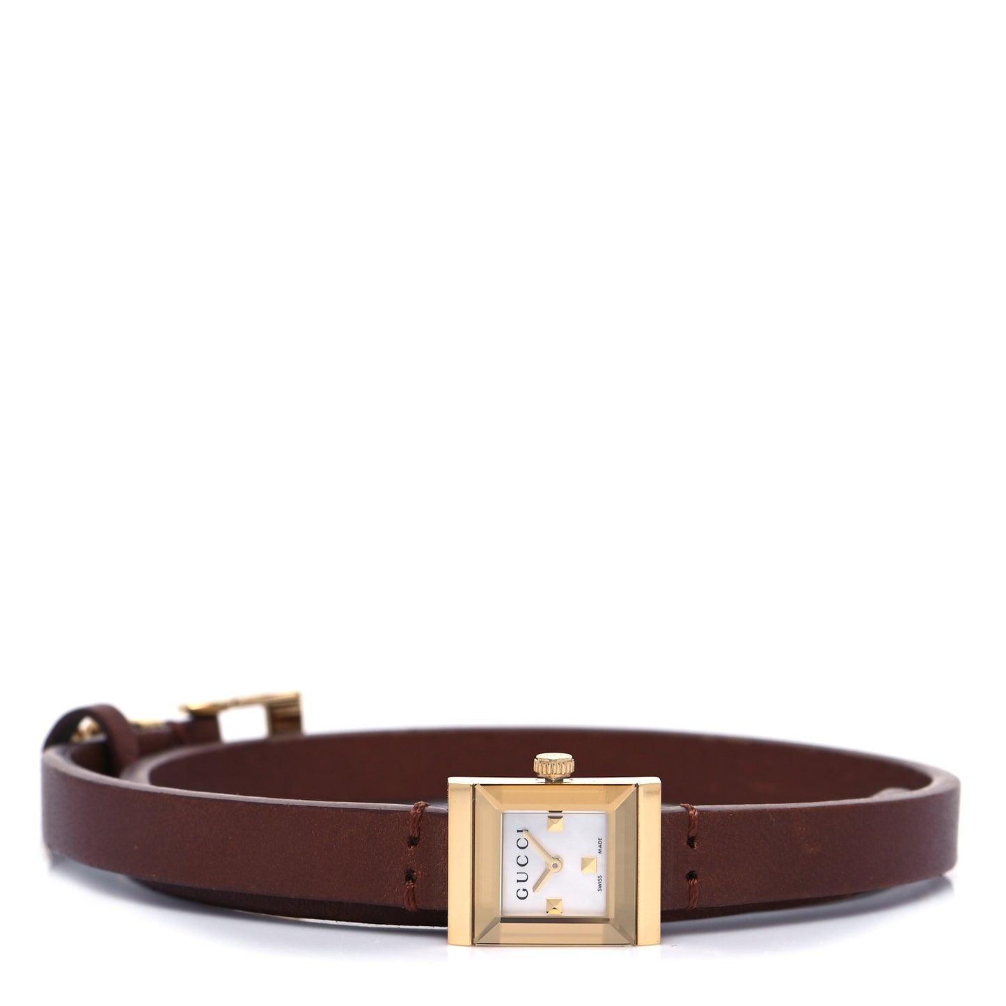 Stainless Steel Calfskin Mother of Pearl 14mm G-Frame Square Double Wrap Quartz Watch