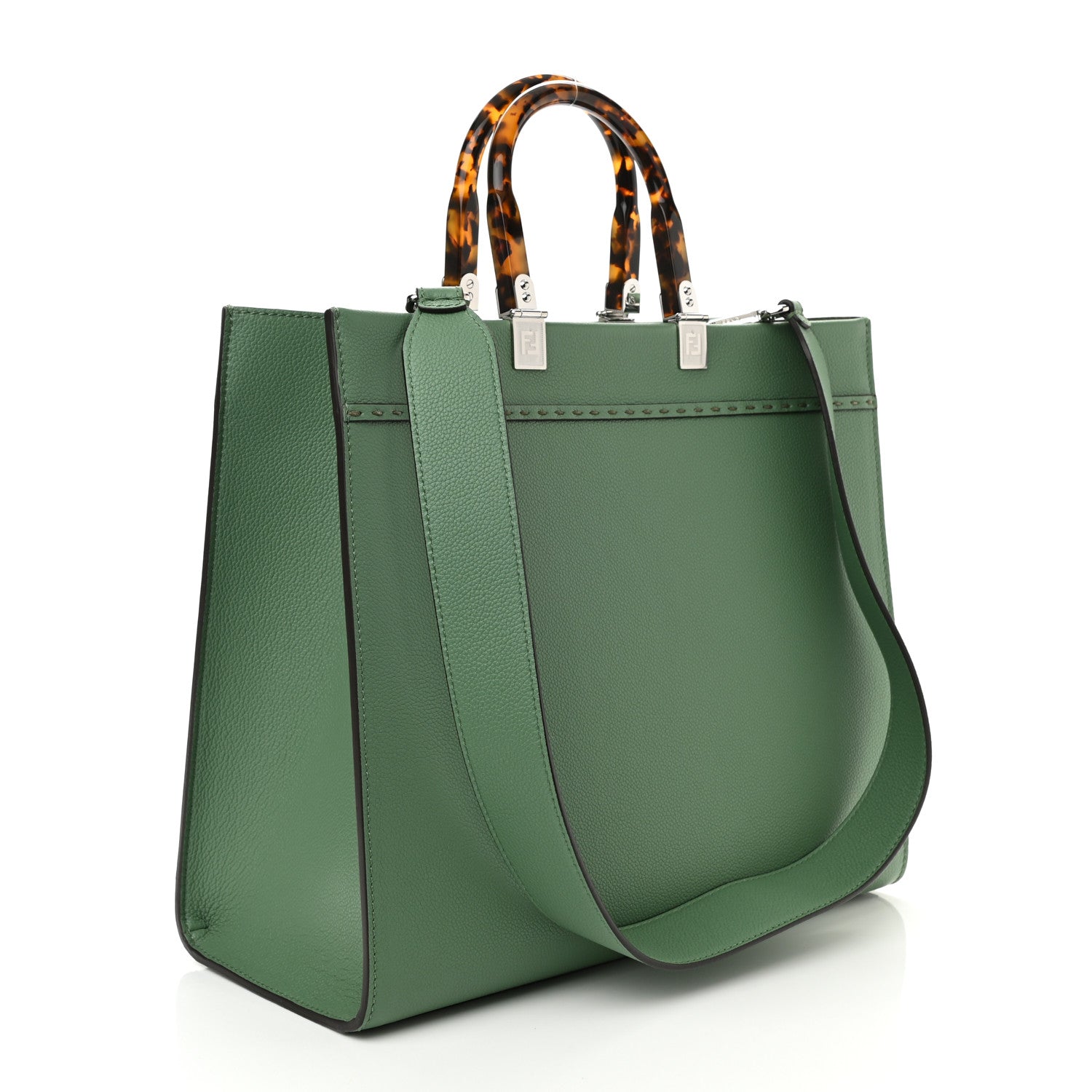 Fendi Vitello Cher Plexiglass Logo Debossed Medium Fendi Sunshine Shopper Tote Verde Islanda 3 of 9
