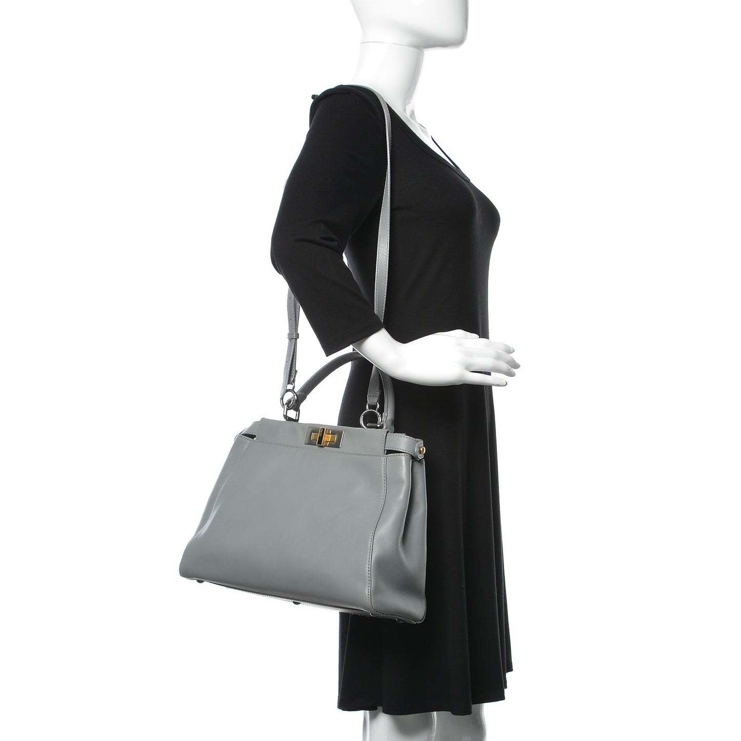 Vitello Suede Medium Peekaboo Iconic Satchel Grigio Chiaro