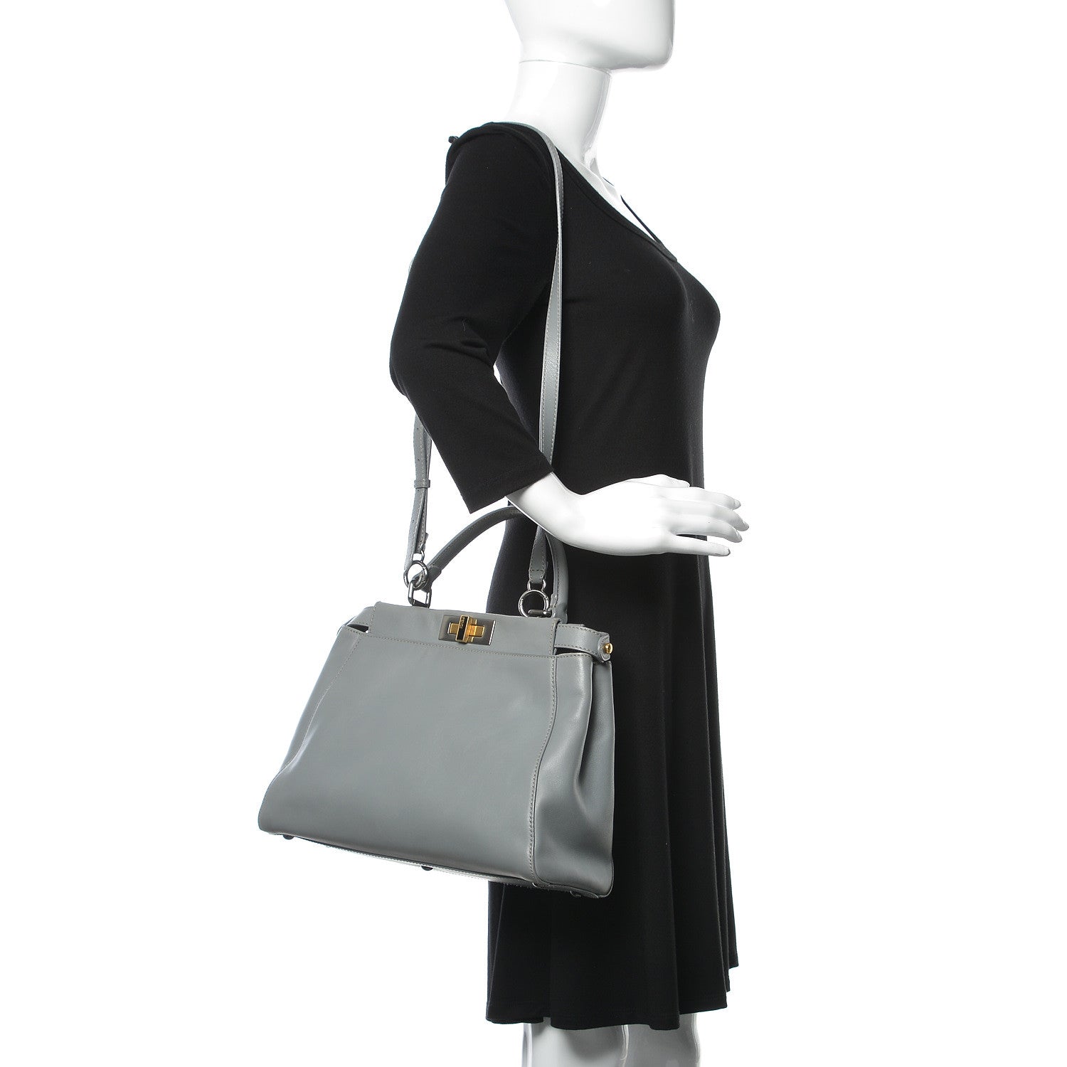 Fendi Vitello Suede Medium Peekaboo Iconic Satchel Grigio Chiaro 2 of 20