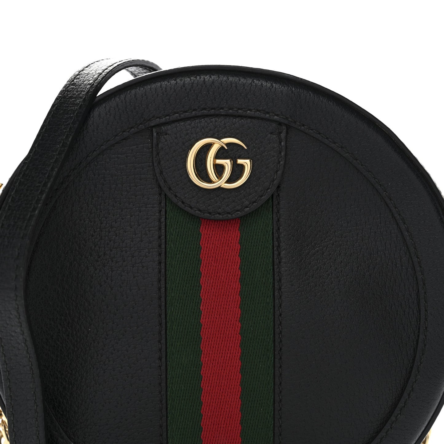 Grained Calfskin Web Mini Ophidia Round Shoulder Bag Black