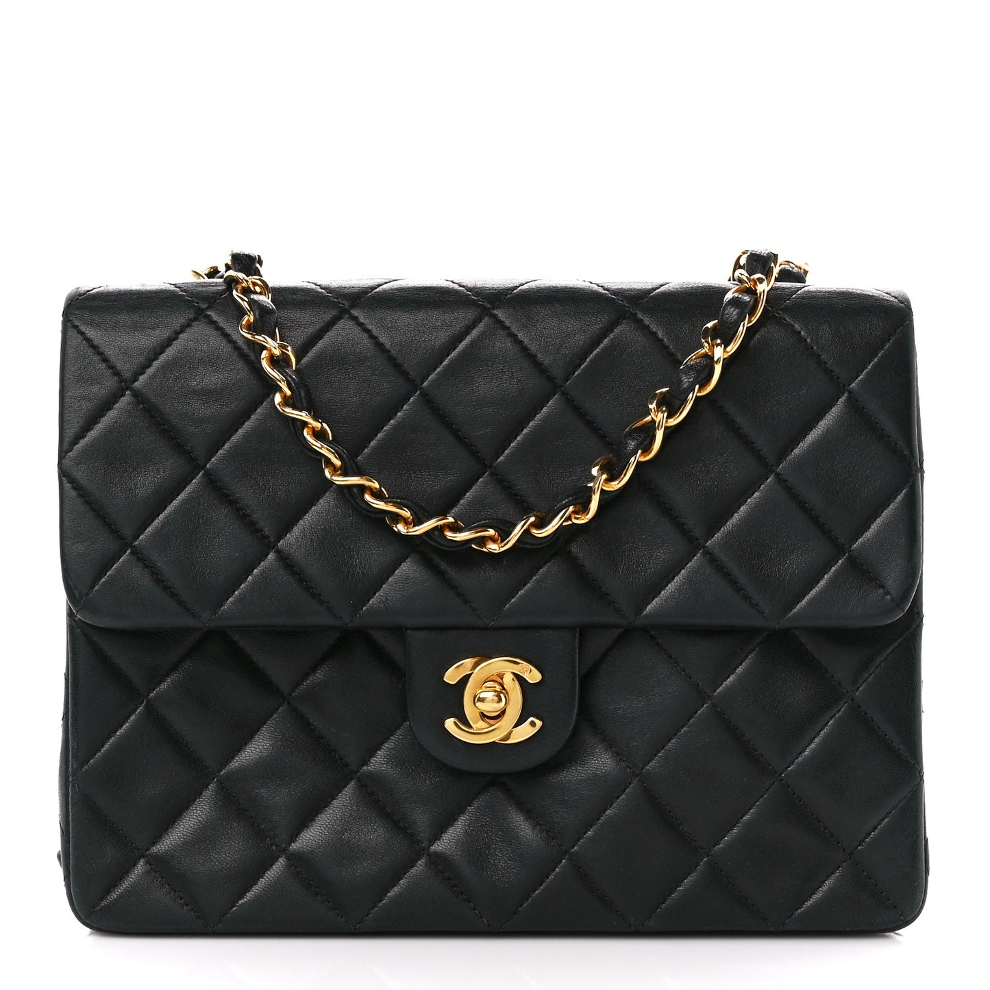 Lambskin Quilted Mini Square Flap Bag Black