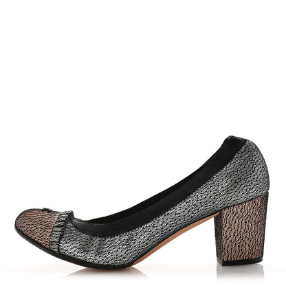 Chanel Lace Lambskin CC Elastic Stretch Pumps 39 Black Silver Rose Gold 1 of 12