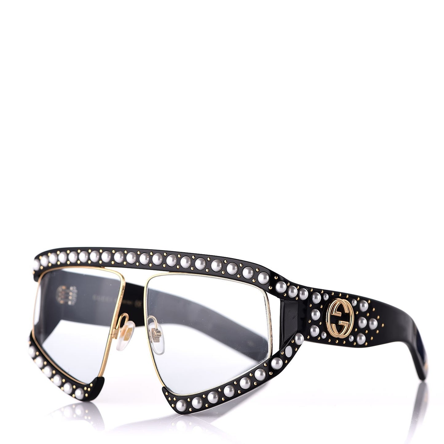 Acetate Pearl Rectangular Frame Sunglasses GG0234S Black
