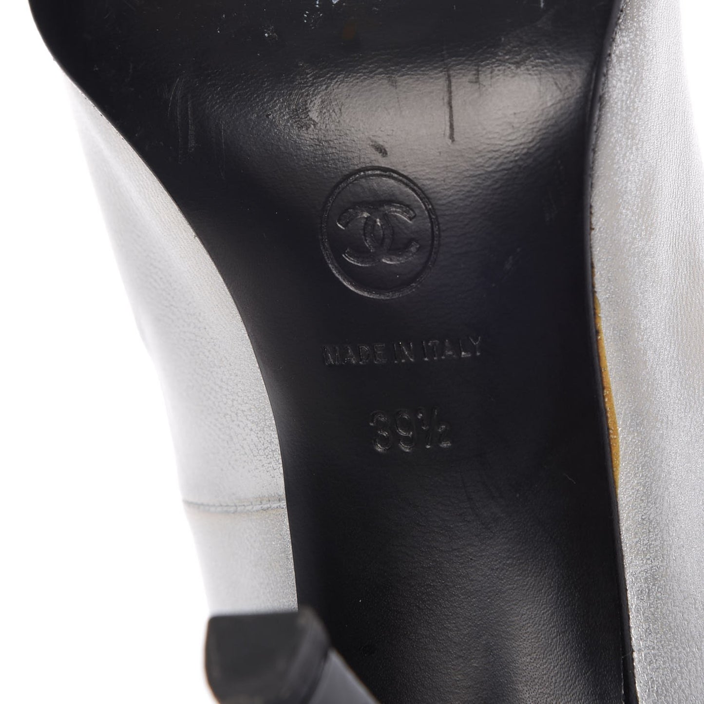 Metallic Lambskin Patent Cap Toe CC Pumps 39.5 Silver Black