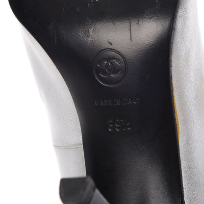 Chanel Metallic Lambskin Patent Cap Toe CC Pumps 39.5 Silver Black 8 of 19
