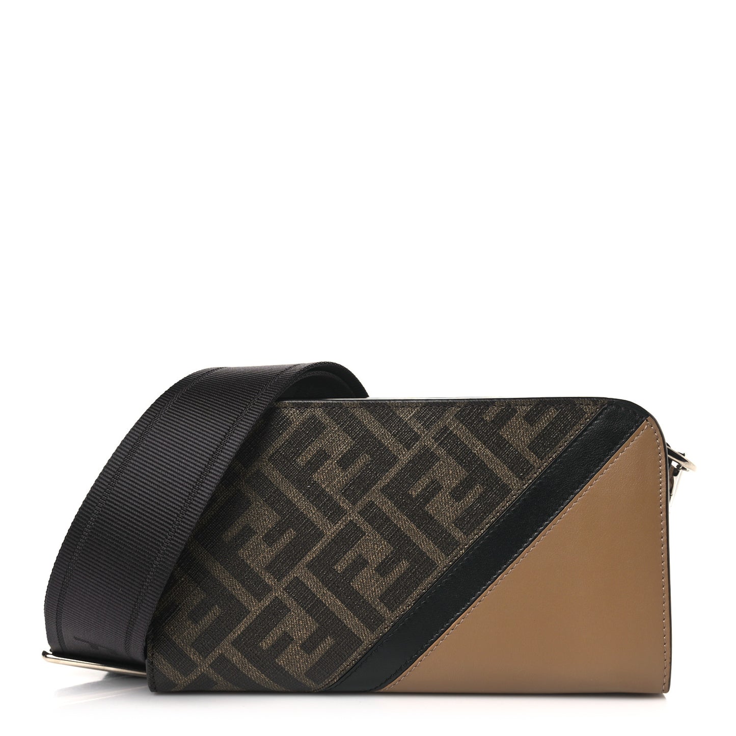 Glazed Fabric Vitello Liberty FF 1974 Diagonal Small Camera Case Tobacco Sand Black