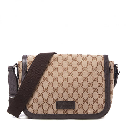 Gucci Monogram Flap Messenger Bag Beige Dark Brown 1 of 8