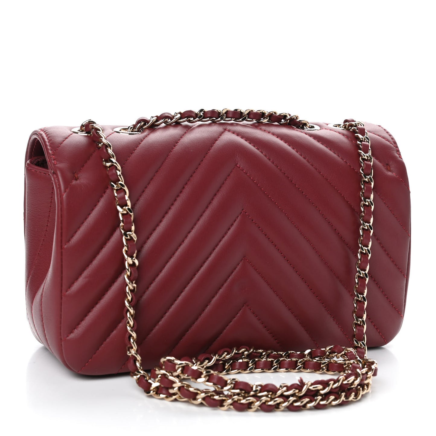 Calfskin Chevron Quilted Mini Statement Flap Burgundy
