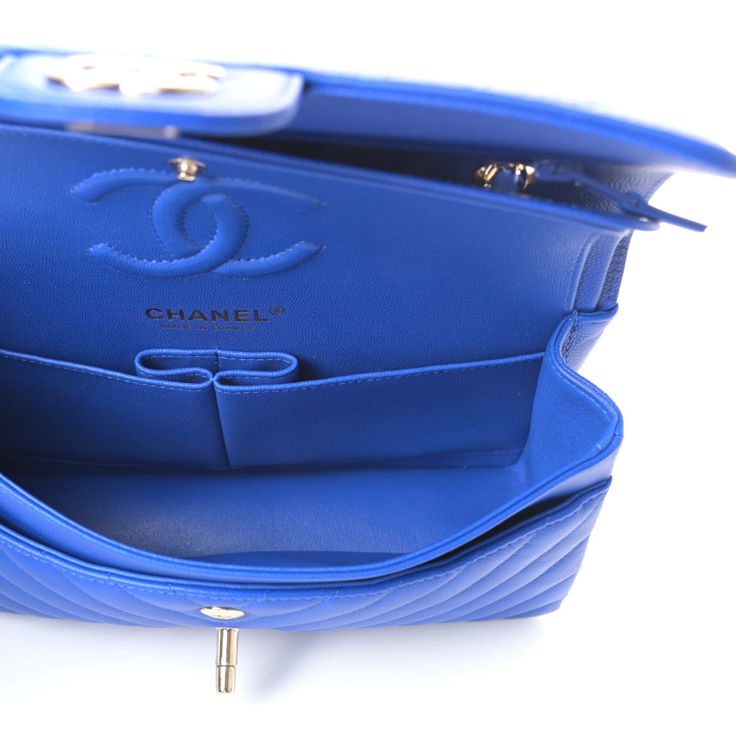 Chanel Caviar Chevron Quilted Small Double Flap Blue 5 of 9
