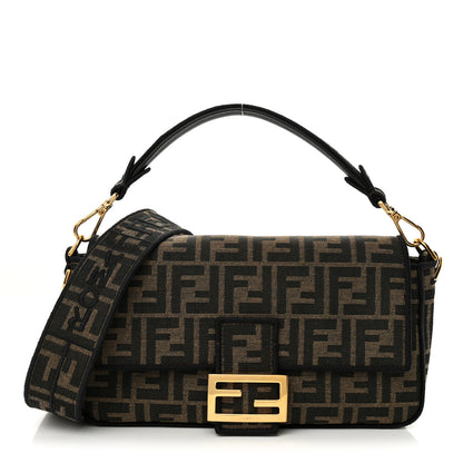 Fendi Fabric Jacquard FF 1974 Medium Baguette Tobacco Moro Black 1 of 10