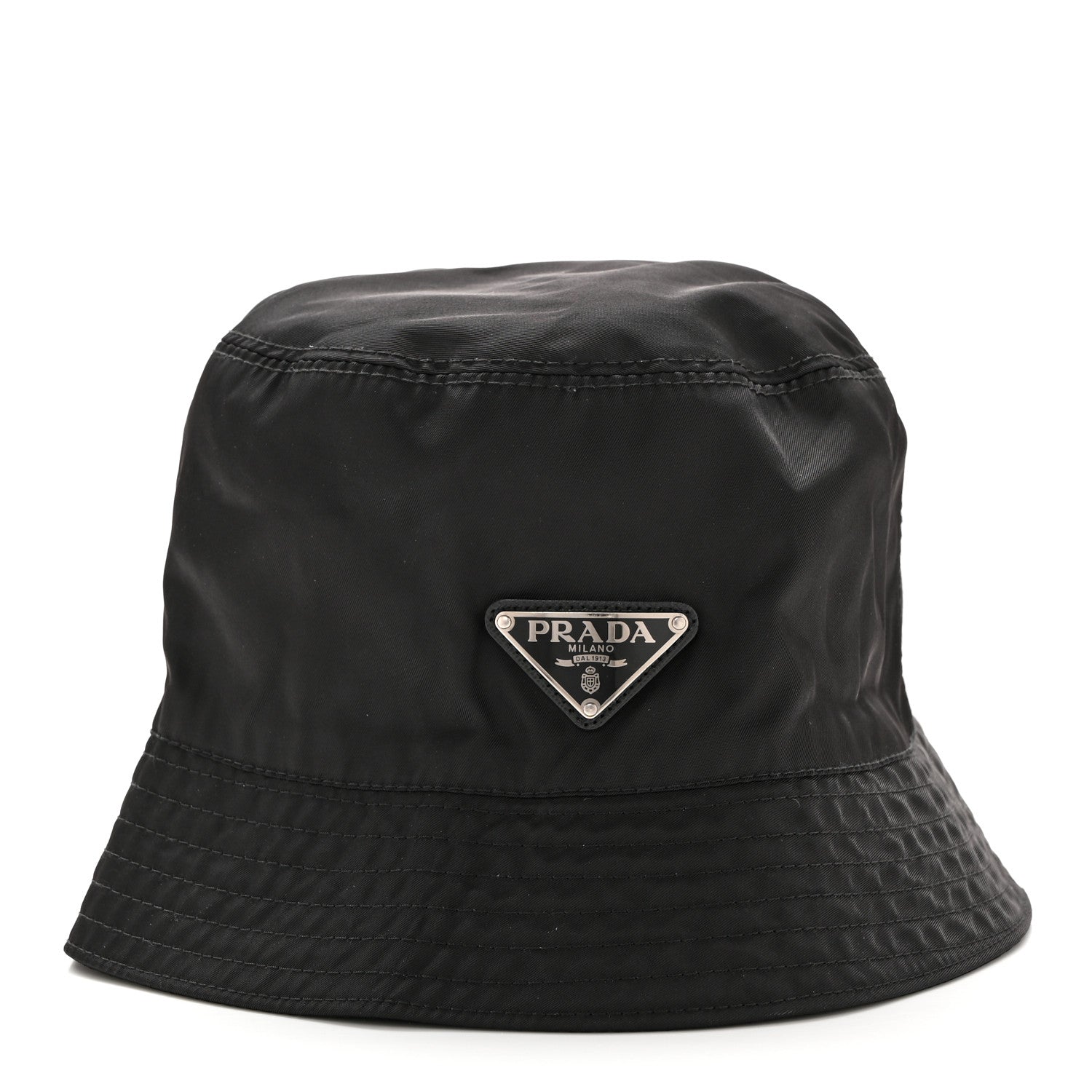 Prada Re-Nylon Metal Triangle Logo Womens Bucket Hat M Black 3 of 9