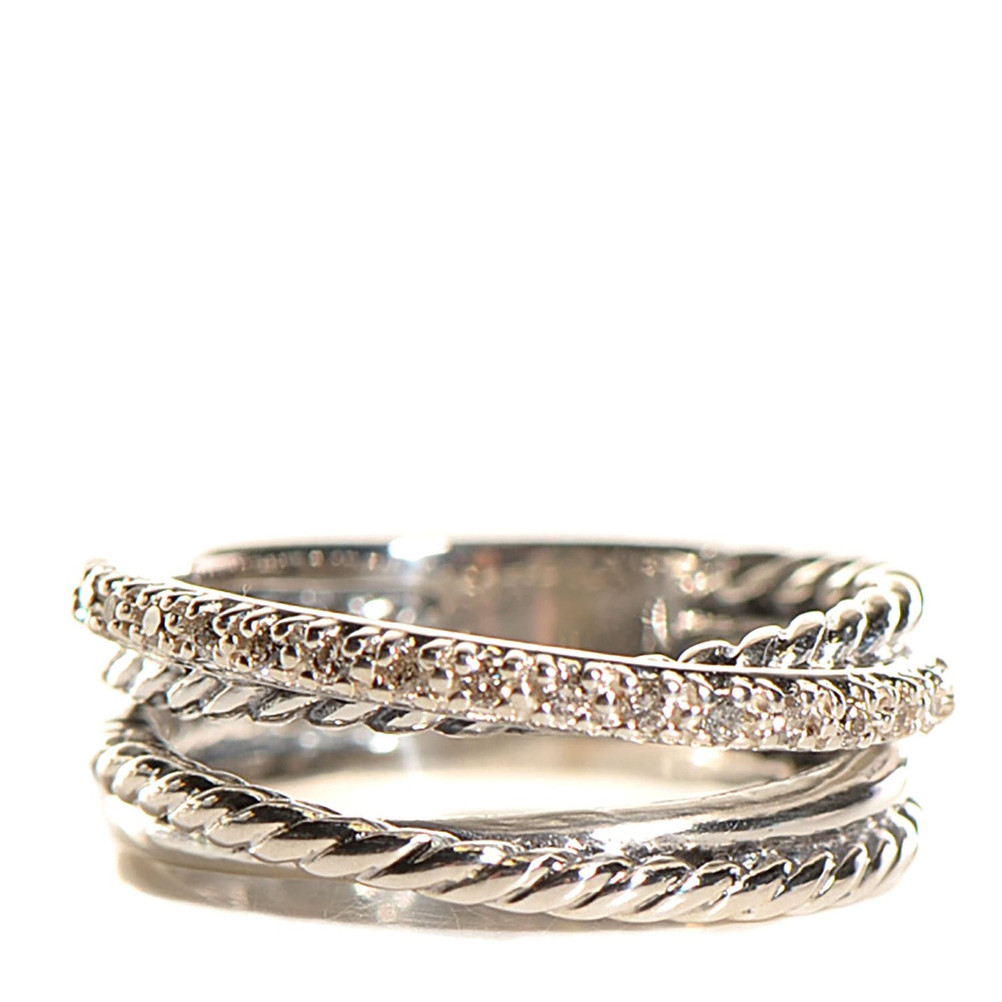 Sterling Silver Pave Diamond 7mm Crossover Ring 5
