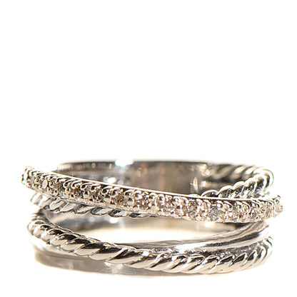 David Yurman Sterling Silver Pave Diamond 7mm Crossover Ring 5 1 of 5