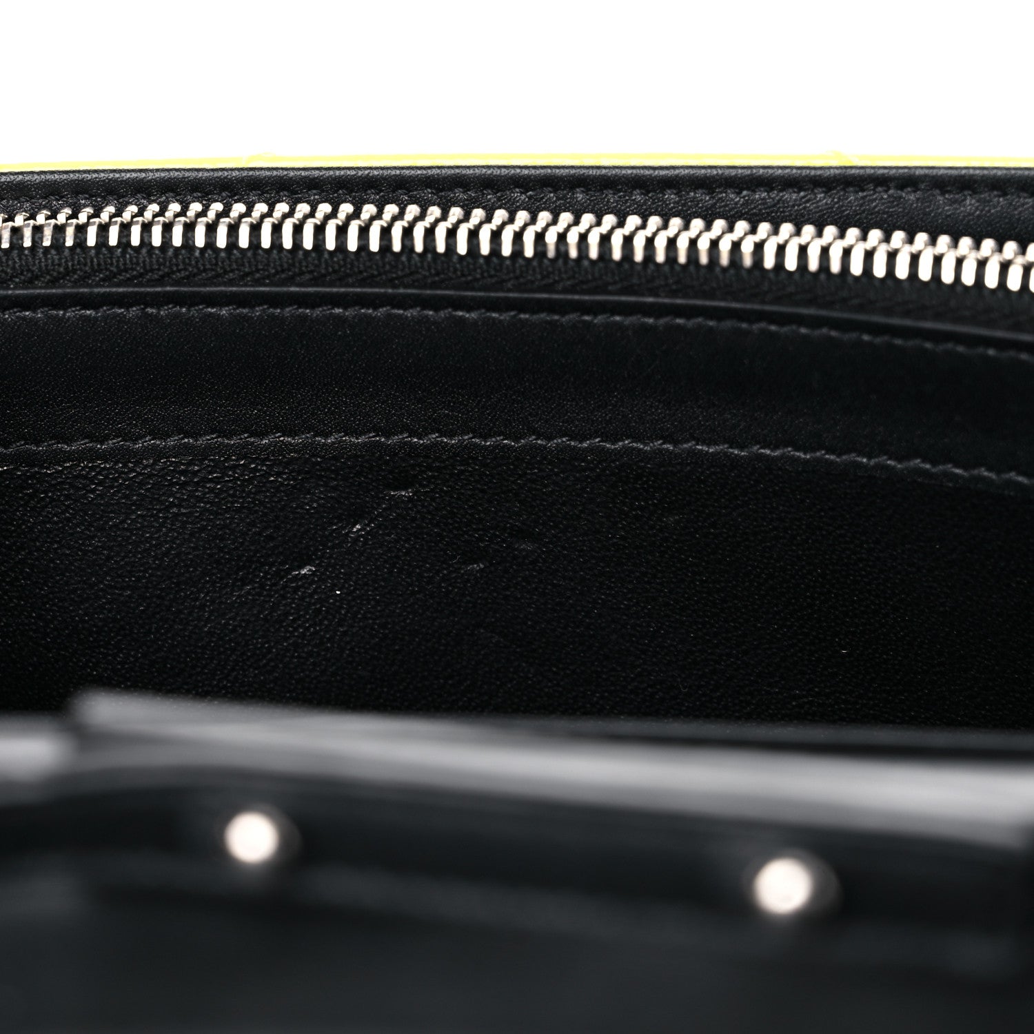 Saint Laurent Patent Grain De Poudre Matelasse Chevron Monogram Chain Wallet Neon Yellow 13 of 15