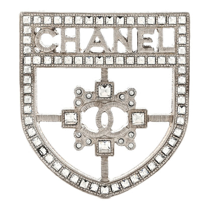 Chanel Swarovski Baguette Crystal CC Shield Brooch Silver 1 of 4
