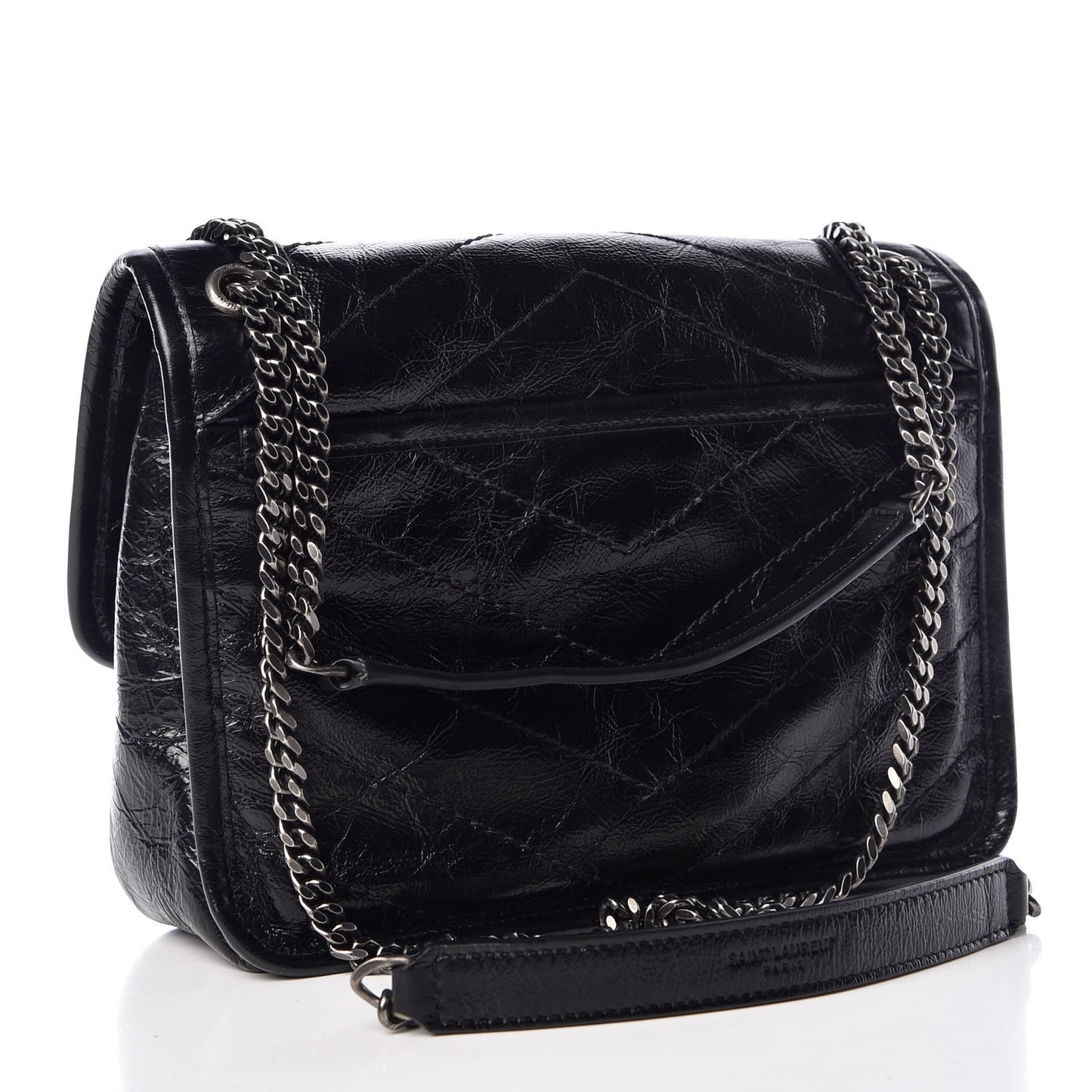 Crinkled Calfskin Matelasse Monogram Baby Niki Chain Satchel Black