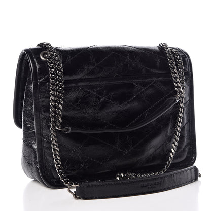 Saint Laurent Crinkled Calfskin Matelasse Monogram Baby Niki Chain Satchel Black 3 of 10