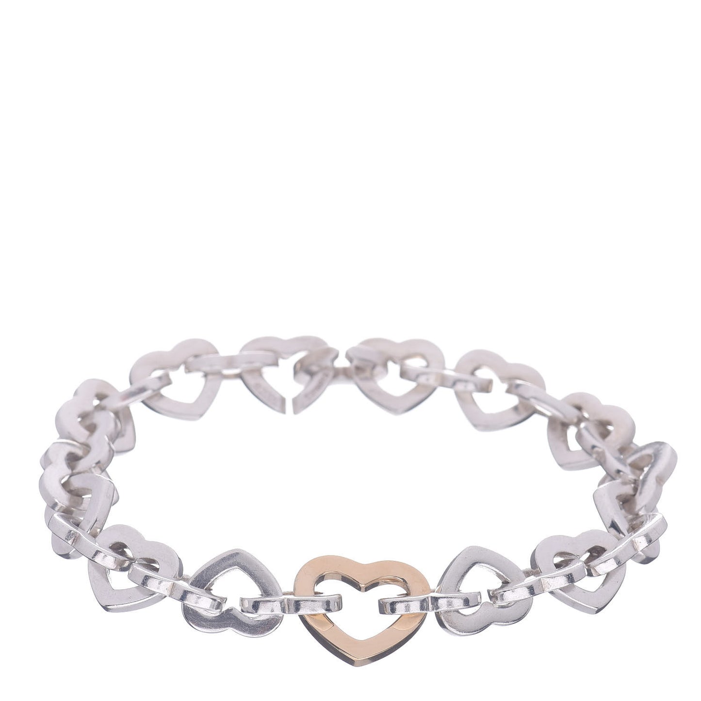 Sterling Silver 18K Yellow Gold Heart Links Bracelet