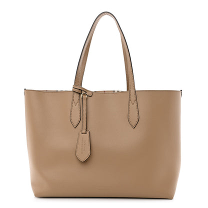 Burberry Grainy Calfskin Haymarket Check Medium Reversible Tote Camel 1 of 17