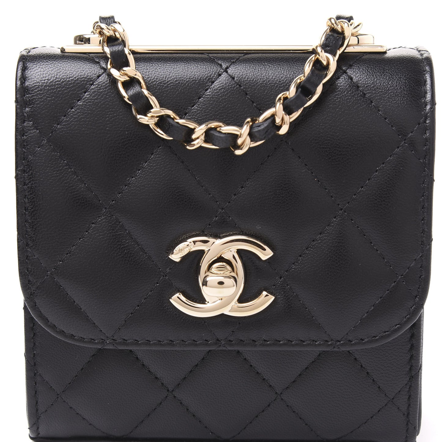 Lambskin Quilted Mini Trendy CC Chain Wallet Black
