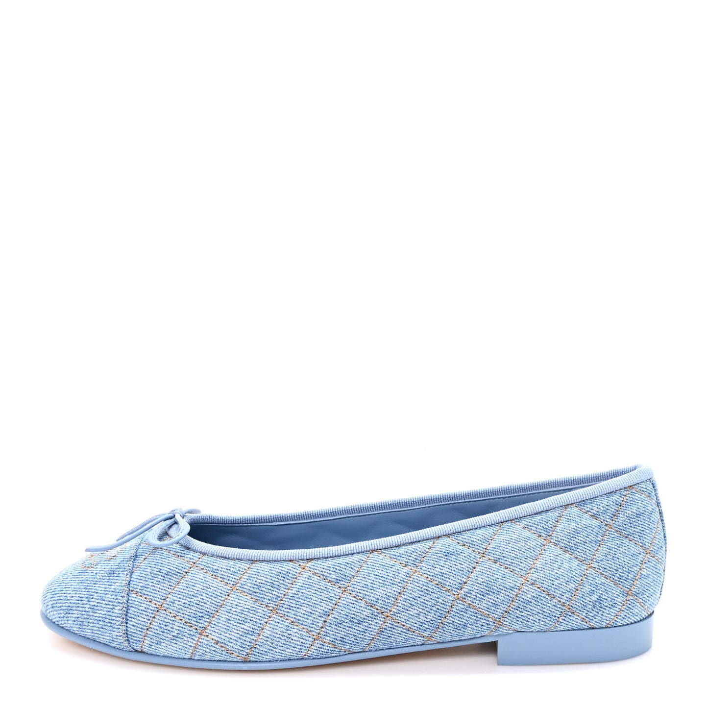 Denim Quilted Cap Toe CC Ballerina Flats 39 Light Blue