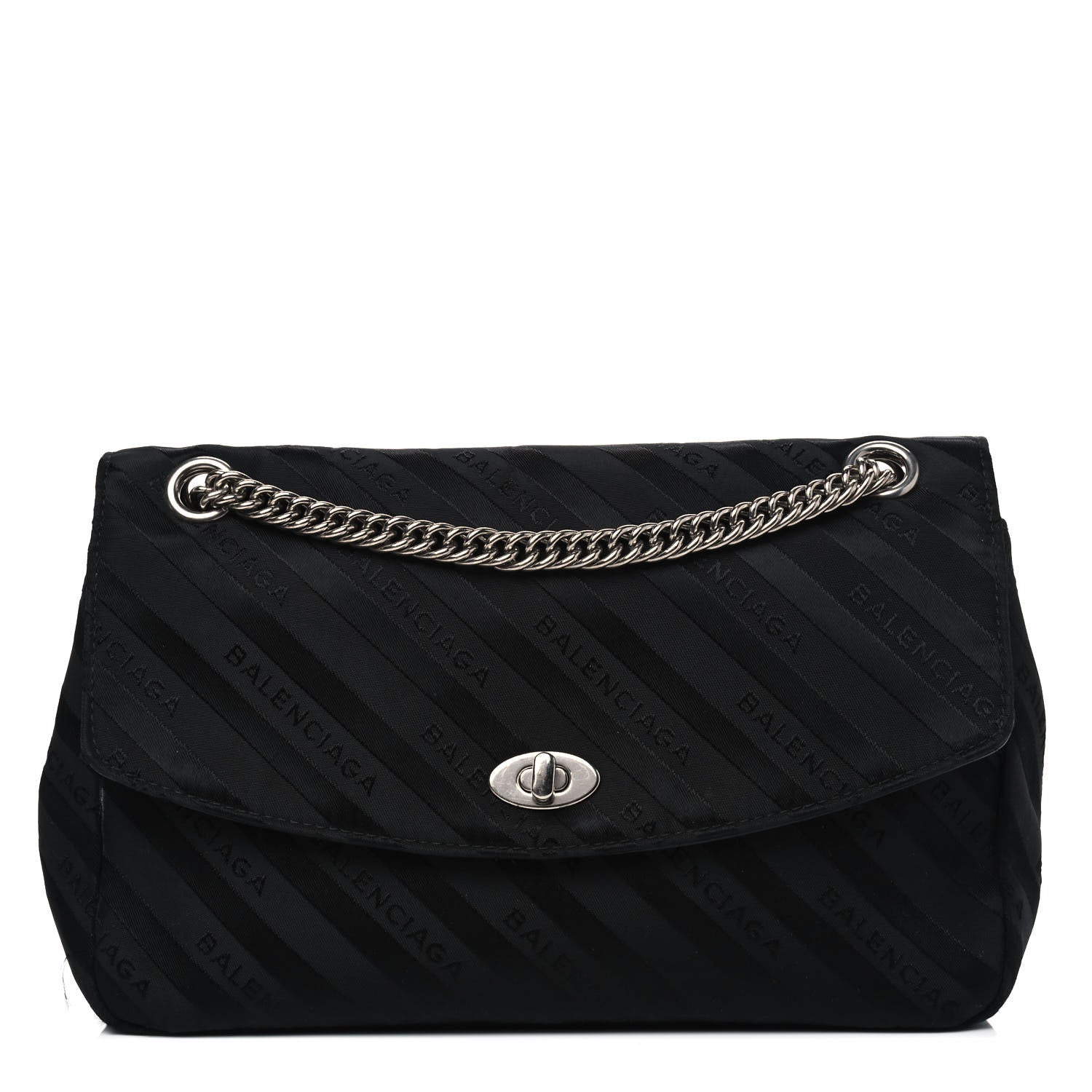 Balenciaga Nylon Jacquard Diagonal Logo Medium Scarf Lock Chain Shoulder Bag Black Red 1 of 8