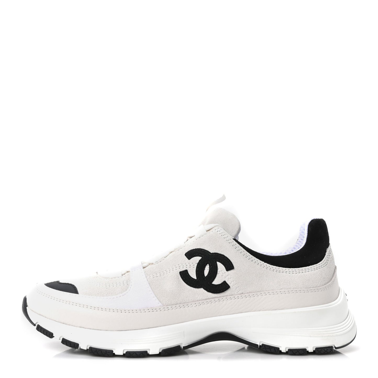 Suede Calfskin Grosgrain Womens CC Sneakers 39.5 White Black