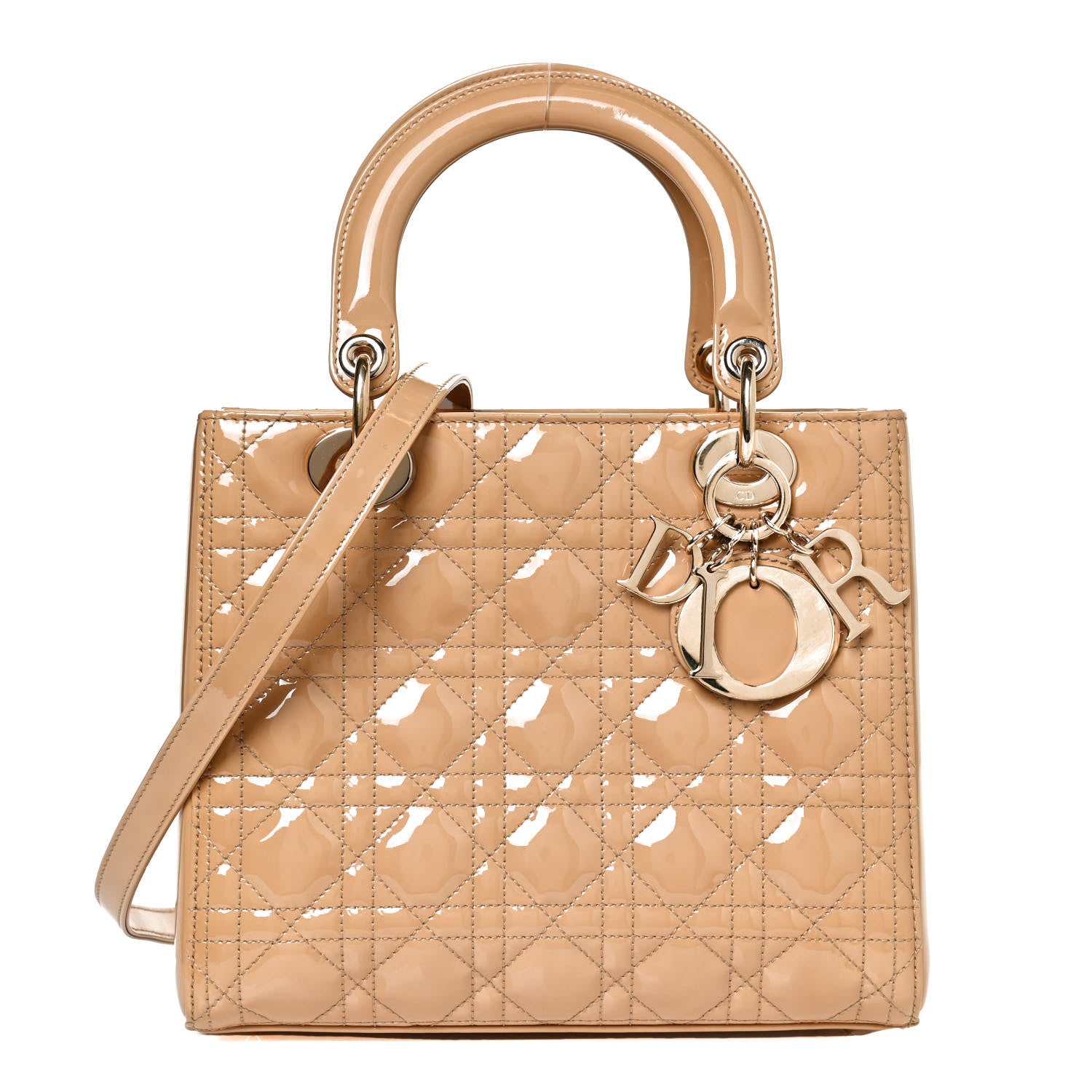 Christian Dior Patent Cannage Medium Lady Dior Beige 1 of 12