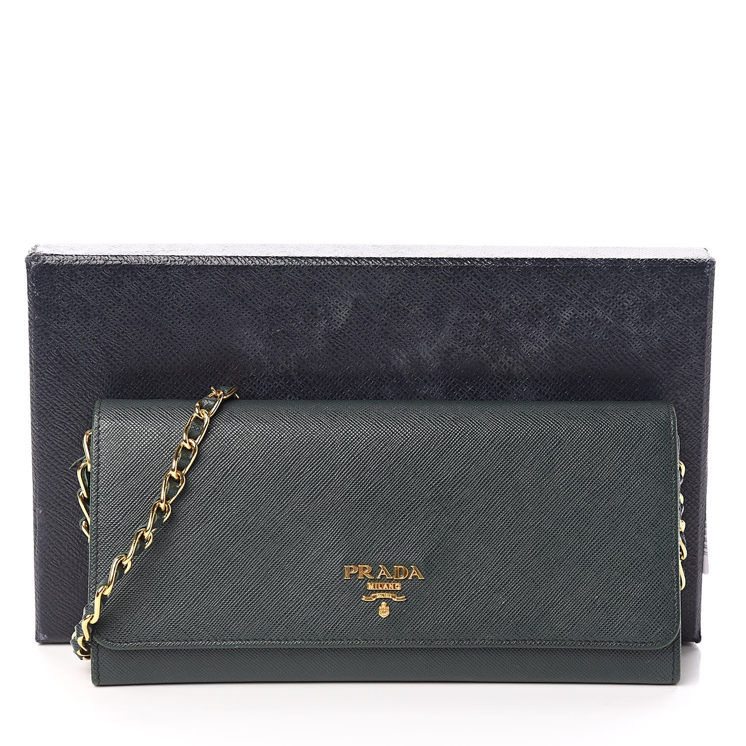 Prada Saffiano Metal Oro Chain Wallet Smeraldo 13 of 13