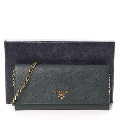 Prada Saffiano Metal Oro Chain Wallet Smeraldo 13 of 13
