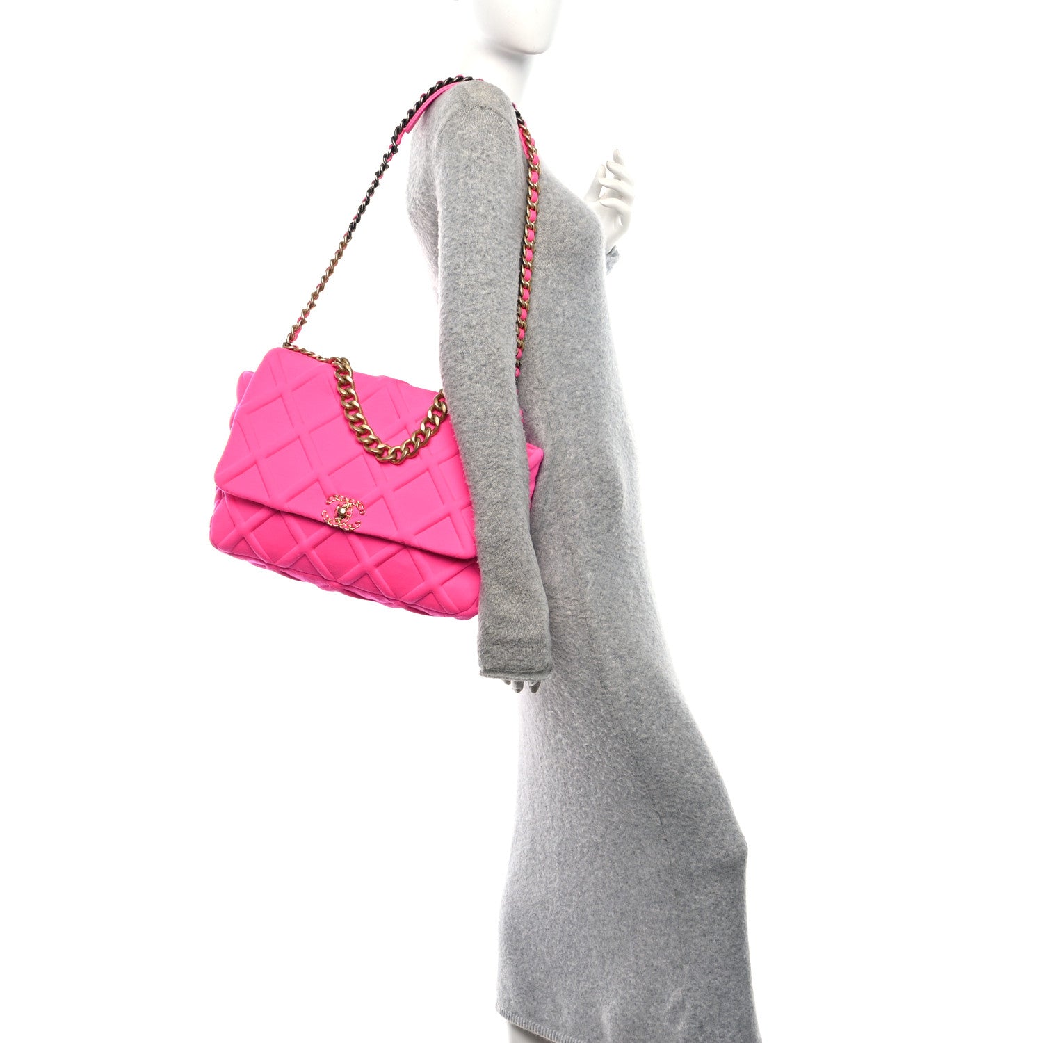 Chanel Jersey Lambskin Quilted Maxi Chanel 19 Flap Dark Pink 2 of 10