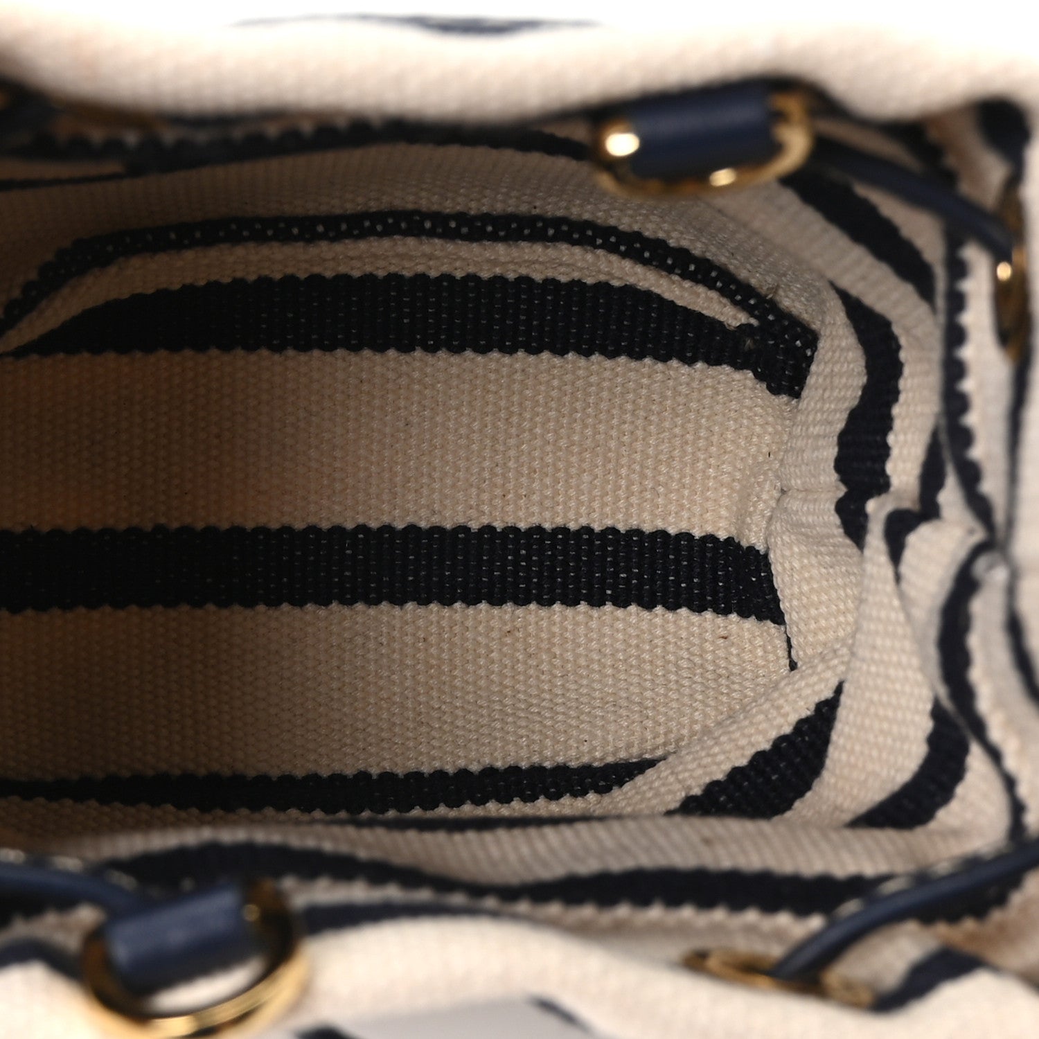 Prada Canvas Stripe Metal Triangle Logo Mini Drawcord Pouch Shoulder Bag Avorio Blue 5 of 10
