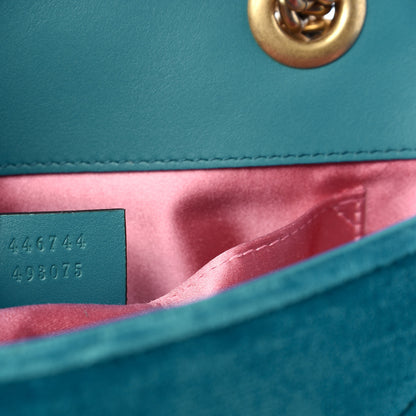 Gucci Velvet Matelasse Mini GG Marmont Shoulder Bag Pavone Cyan 9 of 11