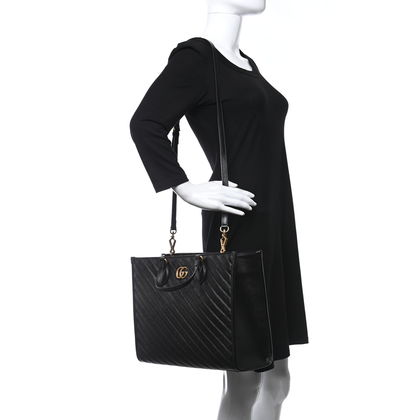 Azalea Calfskin Matelasse Diagonal GG Marmont Tote Bag Black