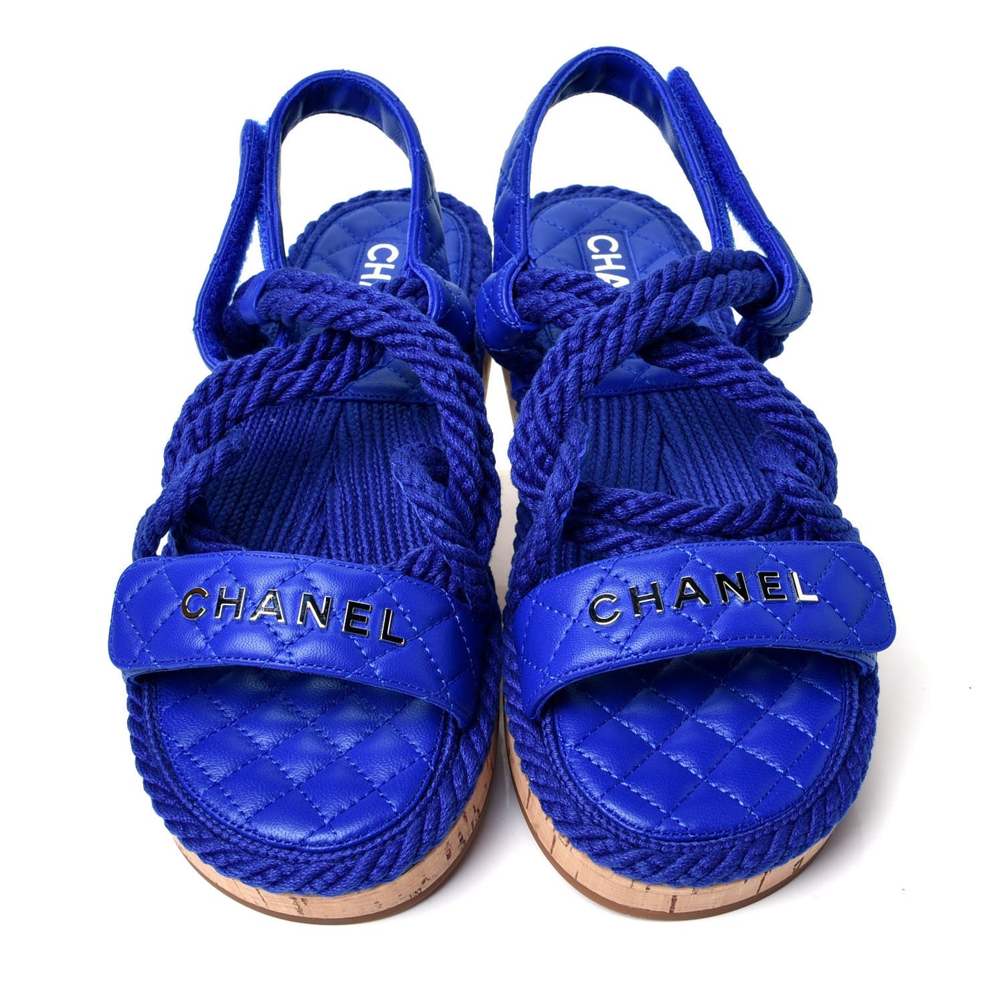 Cord Lambskin Quilted Logo Sandals 39 Blue