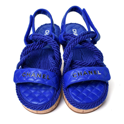 Chanel Cord Lambskin Quilted Logo Sandals 39 Blue 5 of 10
