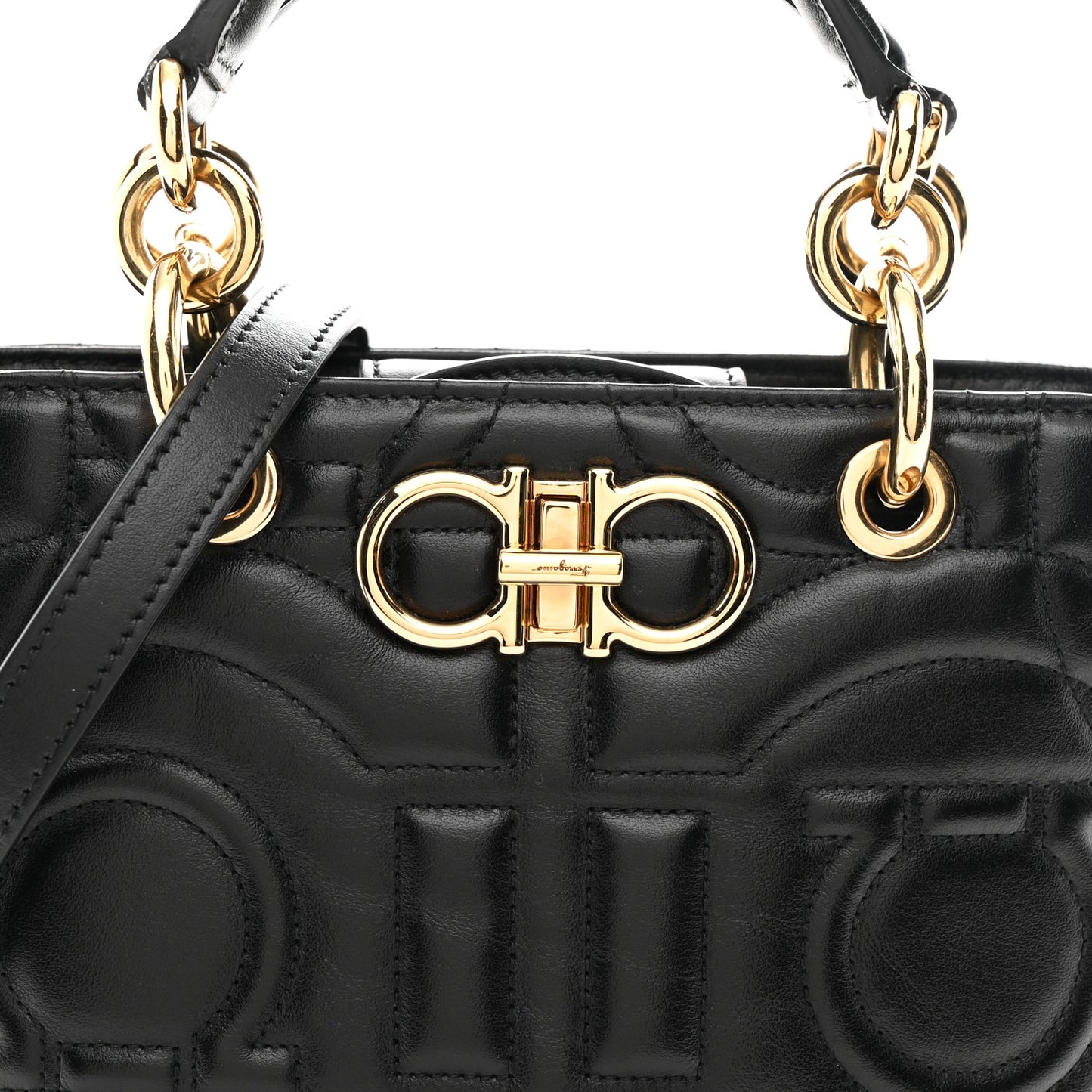 Calfskin Embossed Logo Plaque Gancini Tote Black