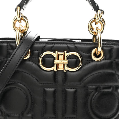 Salvatore Ferragamo Calfskin Embossed Logo Plaque Gancini Tote Black 8 of 10