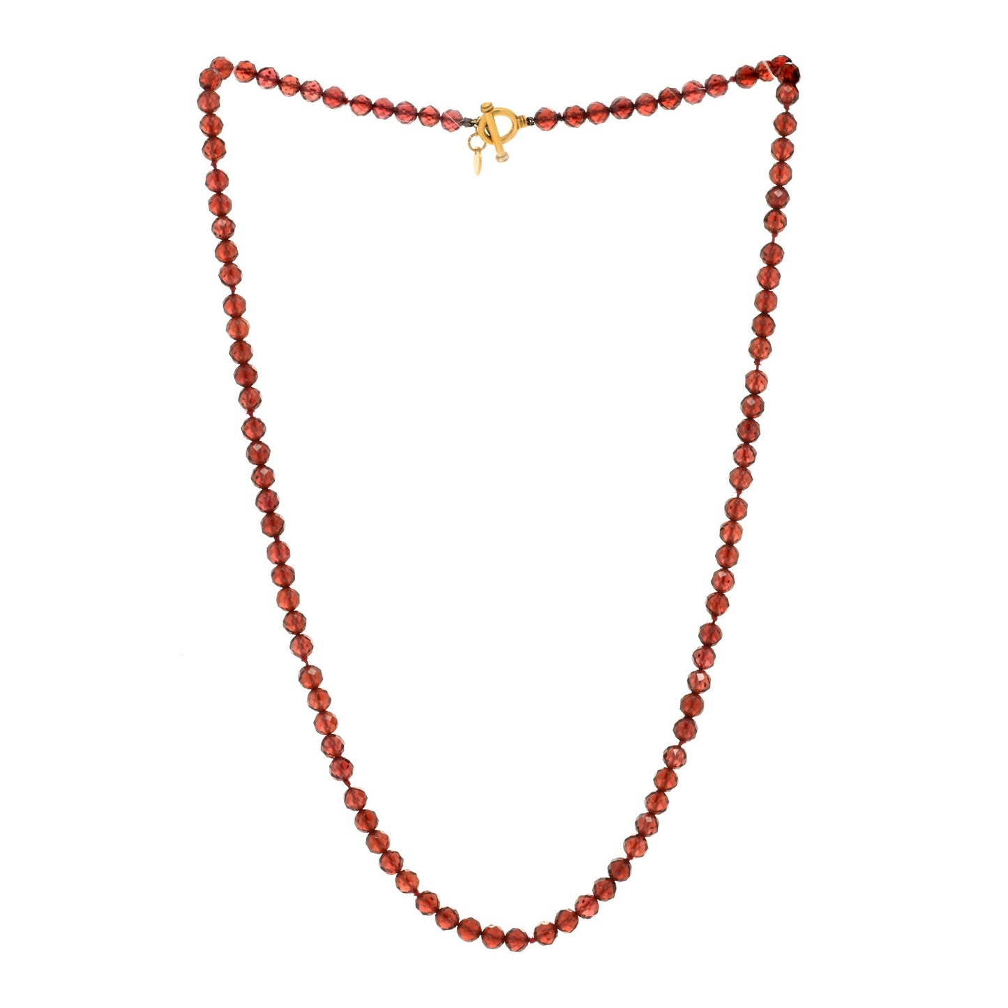 18K Yellow Gold Garnet Faceted Bead Toggle Necklace