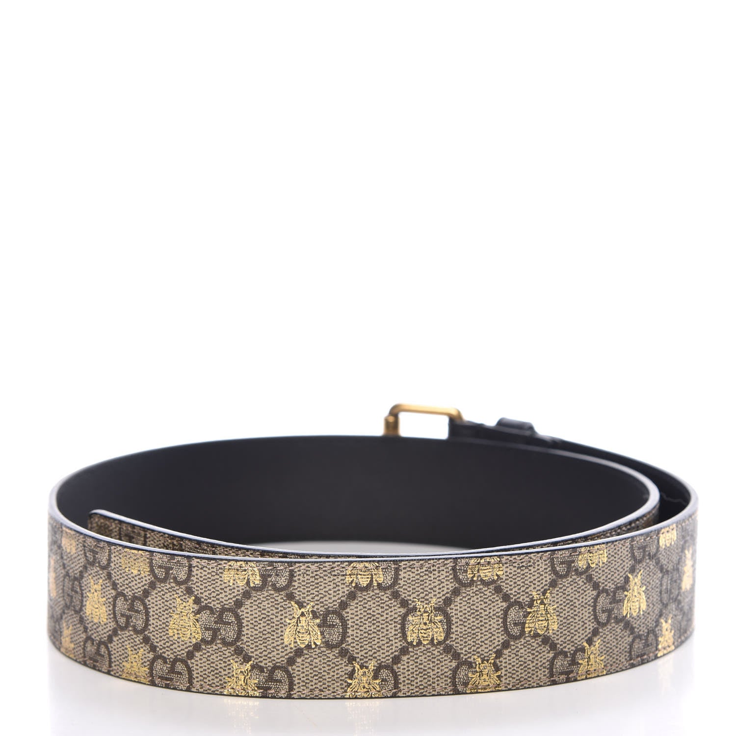 Gucci GG Supreme Monogram Bees Belt 85 34 Beige Oro Black 3 of 6