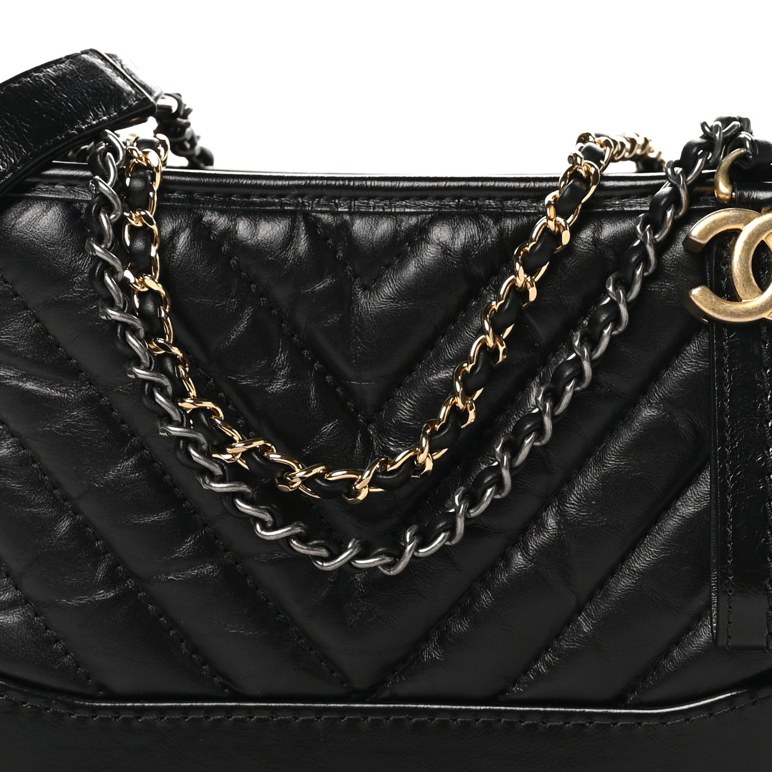 Chanel Aged Calfskin Chevron Quilted Small Gabrielle Hobo Black 8 of 11