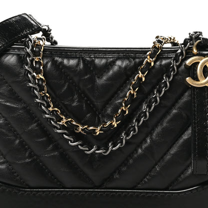 Chanel Aged Calfskin Chevron Quilted Small Gabrielle Hobo Black 8 of 11