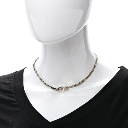 Chanel Metal Calfskin Crystal Double CC Short Necklace Black Gold 2 of 7