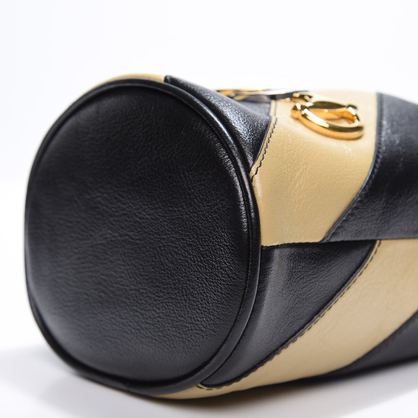 Calfskin Diagonal Striped Mini Zumi Bucket Bag Black Beige