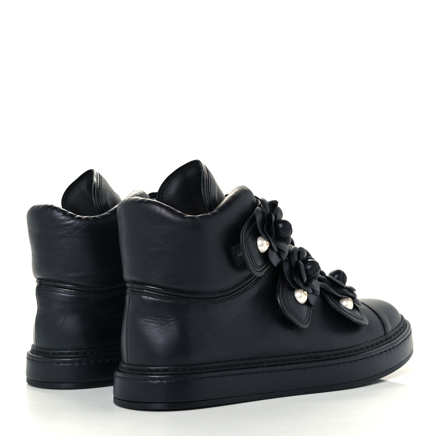 Chanel Lambskin Camellia High Top Sneakers 40 Navy 4 of 10