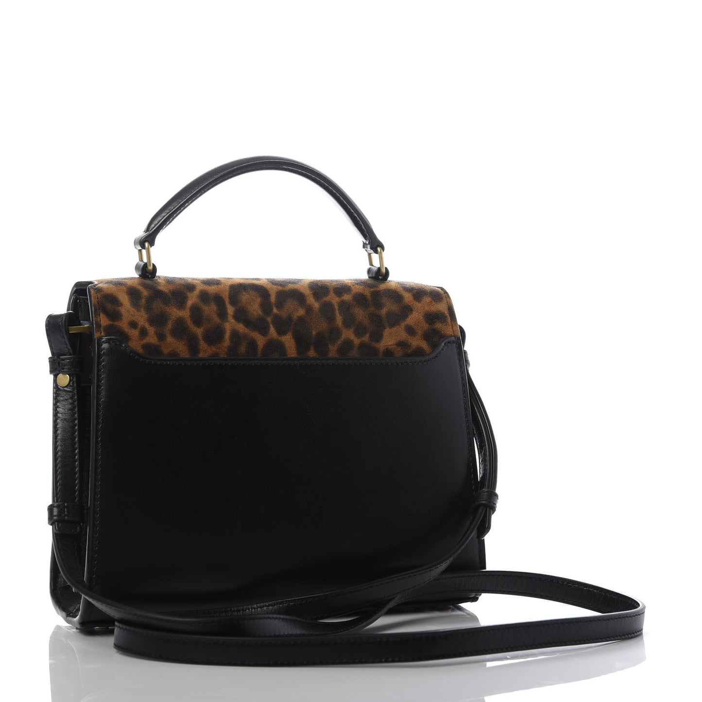 Suede Leopard Print Mini Classic Monogram Cassandra Top Handle Manto Naturale Black