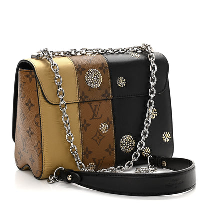 Louis Vuitton Calfskin Reverse Monogram Studded Twist Shoulder Bag MM Black Gold 2 of 10