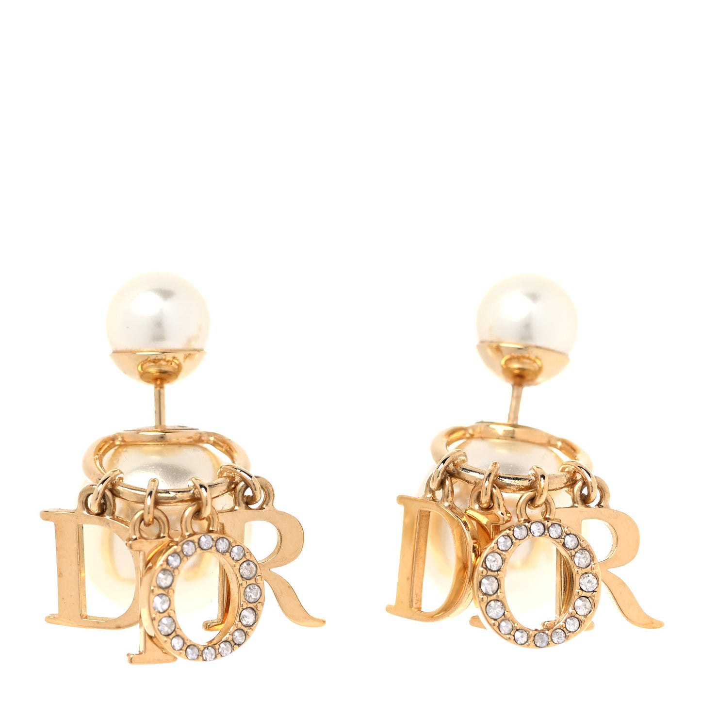 Pearl Crystal Tribal Logo Charms Earrings Gold