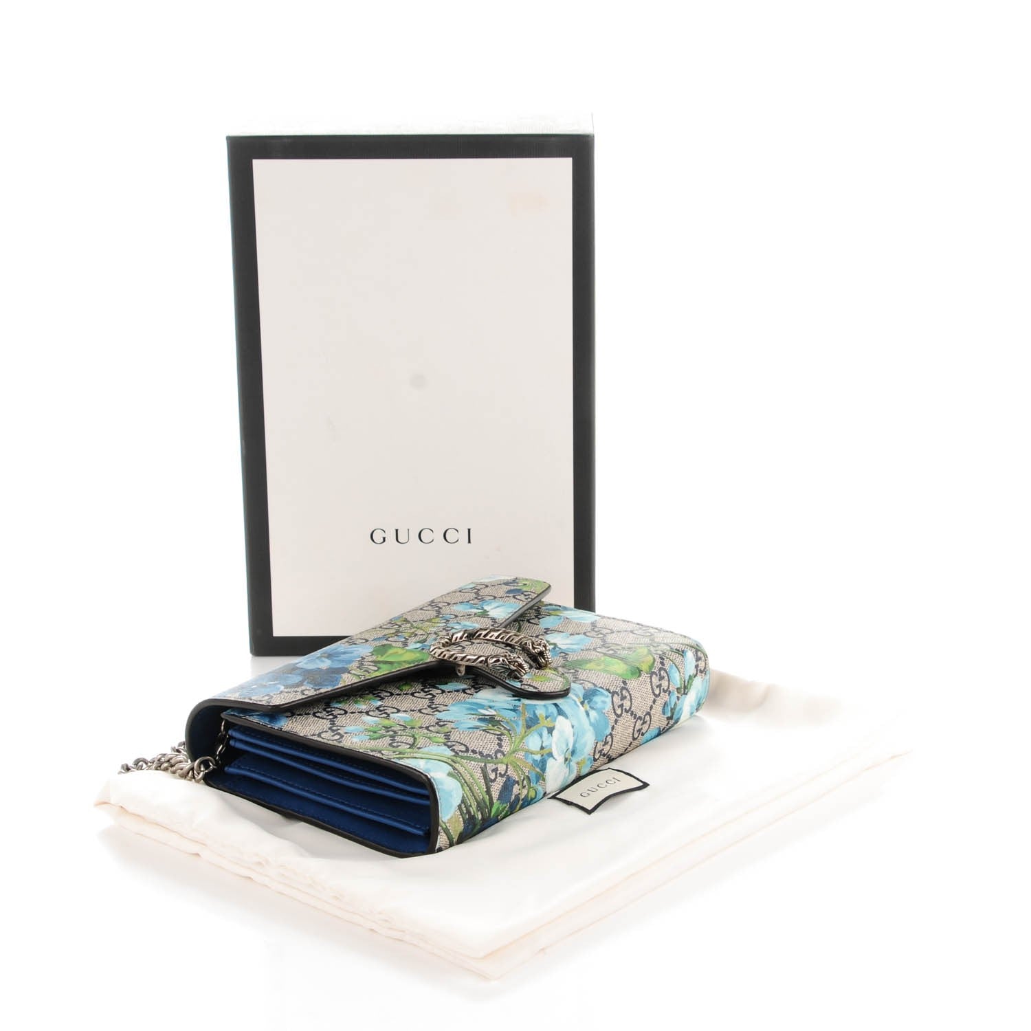 Gucci GG Supreme Monogram Blooms Mini Dionysus Chain Wallet Beige Blue Navy Vintage Blue 4 of 7